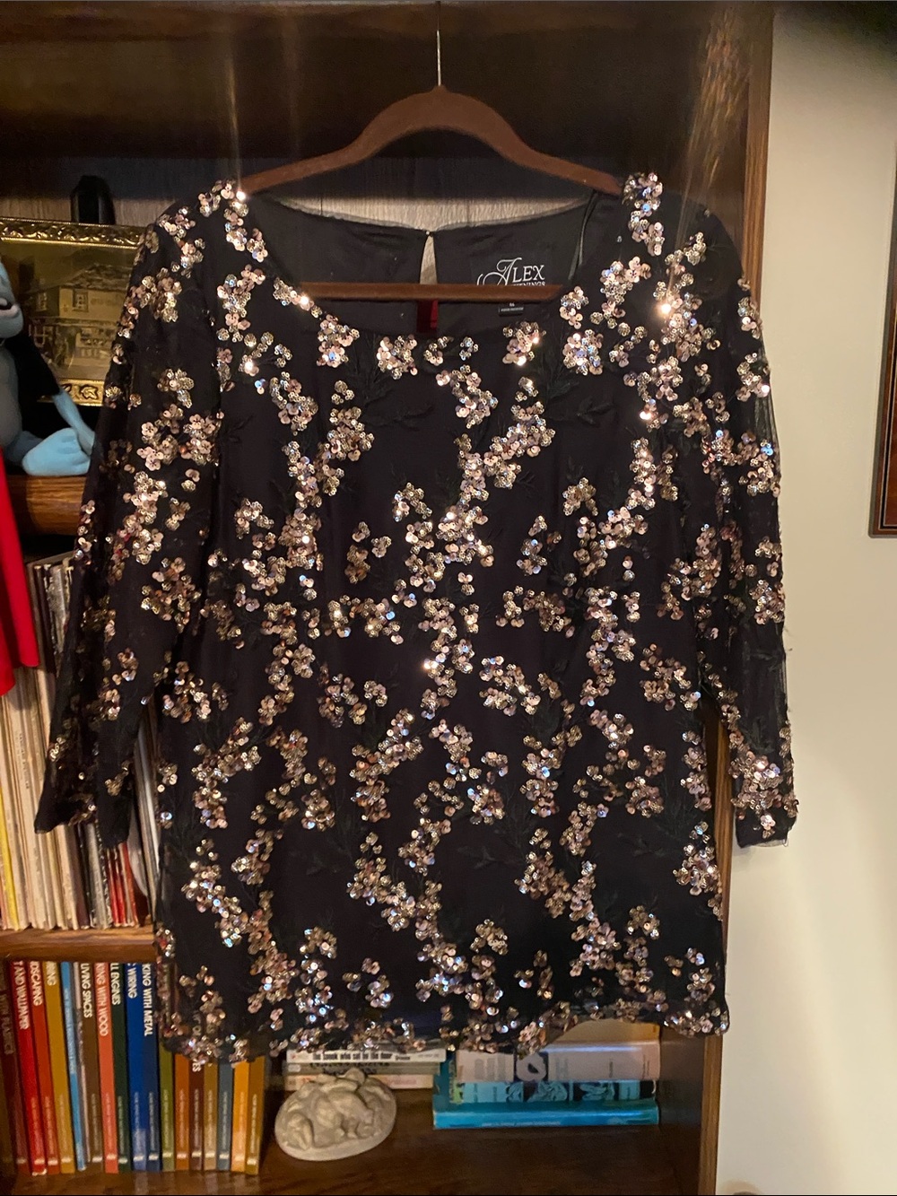 Alex Evenings Black Sequin Floral-Embellished Tunic Top